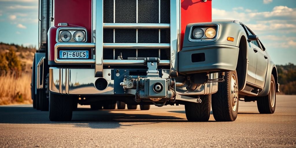Hyper realistic truck towing another vehicle.
